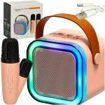 Karaoke rinkinys, Bluetooth, garsiakalbis, mikrofonas, USB LED 6W, rožinis