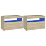TV spintelės su LED ap&scaron;vietimu, 60x35x40 cm, 2 vnt, rudos