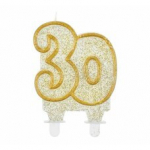Gimtadienio žvakutė Skaičius 30, auksinė, 8 cm