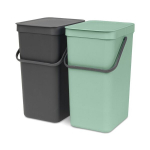 Brabantia &scaron;iuk&scaron;liadėžių komplektas Sort Go, 2x16 l, pilkas/žalias