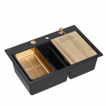 Plautuvė su dozatoriumi ir pjaustymo lenta Quadron MARC 120 HQC7650U7_PVDC1, juoda/vario