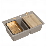 Plautuvė su dozatoriumi ir pjaustymo lenta Quadron MARC 120 HQC7650U4_PVDC1, soft taupe/vario