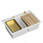 Plautuvė su dozatoriumi ir pjaustymo lenta Quadron MARC 120 HQC7650U1_PVDG1, balta/aukso