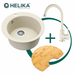 Komplektas: virtuvės plautuvė, mai&scaron;ytuvas ir lentelė HELIKA SR100-113W+5523E2-001+SR-416.300 (bambo) (migdolinė sp.)