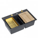 Plautuvė su dozatoriumi ir pjaustymo lenta Quadron MARC 120 HQC7650U8_PVDG1, juodas deimantas/aukso