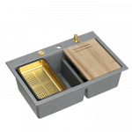 Plautuvė su dozatoriumi ir pjaustymo lenta Quadron MARC 120 HQC7650U5_PVDG1, pilka/aukso