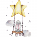 Sieniniai lipdukai vaiko kambariui &ndash; zuikis ant sūpynių SIPO WS63025