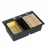 Plautuvė su dozatoriumi ir pjaustymo lenta Quadron MARC 120 HQC7650U7_PVDG1, juoda/aukso