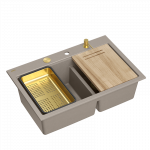 Plautuvė su dozatoriumi ir pjaustymo lenta Quadron MARC 120 HQC7650U4_PVDG1, soft taupe/aukso