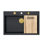 Plautuvė su dozatoriumi ir pjaustymo lenta Quadron MARC HQM7650U7_PVDG1, anglies juoda/aukso