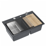 Plautuvė su dozatoriumi ir pjaustymo lenta Quadron MARC 120 HQC7650U8_BS, juodas deimantas/plieno