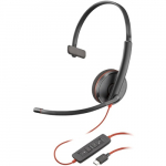 Poly Blackwire 3210 Mono Laidinės ausinės, USB-C, USB-C/A Adapter (Bulk), Juoda