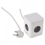 Kvadratinis buitinis ilgintuvas, 3 x 1.5 mm, 1.5 m, 4 lizdų, USB A/C, baltas/pilkas