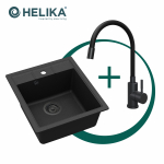 Komplektas: Virtuvės plautuvė HELIKA SQN100-601AQP+5543 MB, lankstus mai&scaron;ytuvas ir juodas sifonas