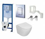 WC komplektas rėmas Grohe 5in1 + mygtukas chromas, Sinto klozetas su sukūrinė vandens nuleidimo sistema ir lėtaegiu dangčiu