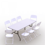 Sulankstomų baldų komplektas: Stalas 180 baltas, 8 kėdės Europa baltos