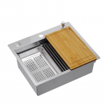 Virtuvės plautuvė su dozatoriumi, nuvarvėjimo indu, Qmat, medine lentele Quadron BURT 100, MF5850BS