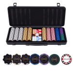 Pokerio rinkinys juodame dėkle, be verčių, 500 žetonų, 14 g