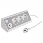 Buitinis ilgintuvas su įžeminimu, 3 x 1.5 mm, 1.5 m, USB A/C, 3 lizdų, baltas/pilkas