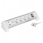 Stalinis buitinis ilgintuvas su įžeminimu, 3 x 1.5 mm, 1.5 m, USB A/C, 4 lizdų, baltas/pilkas