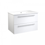 Apatinė spintelė su stalčiais, praustuvu, rankenomis, Raguvos Baldai SERENA, balta blizgi, 81 cm, 14113511