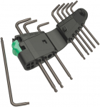 &Scaron;e&scaron;iakampių raktų komplektas WERA, TX8-TX40 mm, TORX tipo, suapvalintu galu, BlackLaser,  9 vnt.