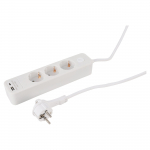 Buitinis ilgintuvas su įžeminimu, 3 x 1.5 mm, 1.5 m, 3 lizdų, USB A/C, baltas