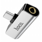 Adapteris Hoco LS26 i&scaron; Type-C į Type-C + 3,5mm sidabro spalvos
