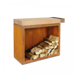 Stalas su dėže malkoms OFYR 90 Corten Teak Wood