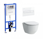 WC komplektas Laufen Pro New: unitazas rimless su Soft Close dangčiu, WC rėmas 2in1 ir baltas mygtukas, 8669570000001 + 8956610000001 + 8946650000001, H8946650000001BP