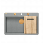 Plautuvė su dozatoriumi, sifonu ir pjaustymo lenta Quadron MARC 110 FM, HQM7650U5_FM_PVDC1, akmens pilka (montuojama lygiai su stalvir&scaron;iu)