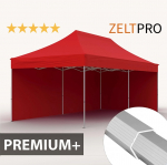 Prekybinė Palapinė 4x6 Raudona Zeltpro PREMIUM+ su 4 sienomis, krep&scaron;iu