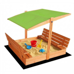 Impregnuota smėlio dėžė HATIS, 120x120 cm, su žaliu stogeliu ir 250 kg smėlio