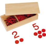 Montessori mediniai skaičiai ir drožlės dėžutėje