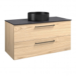 Apatinė spintelė su juodo mėnulio HPL stalvir&scaron;iu, juodu Tondo praustuvu ir juodomis rankenomis Raguvos Baldai JOY, 101 cm, &scaron;viesus ąžuolas, 1251372352