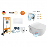 WERIT rėmas su mygtuku ir Sapho BRILLA Rimless pakabinamas klozetas 174-91100900-00+100614+1703-458