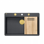 Plautuvė su dozatoriumi, sifonu ir pjaustymo lenta Quadron MARC 110 FM, HQM7650U8_FM_PVDG1, juodas deimantas (montuojama lygiai su stalvir&scaron;iu)