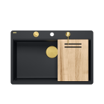 Plautuvė su dozatoriumi, sifonu ir pjaustymo lenta Quadron MARC 110 FM, HQM7650U7_FM_PVDG1, anglies juoda (montuojama lygiai su stalvir&scaron;iu)