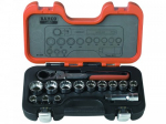 Pass-through socket set 10-24mm 14 pcs with flexible head ratchet