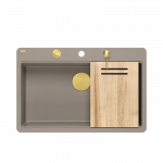 Plautuvė su dozatoriumi, sifonu ir pjaustymo lenta Quadron MARC 110 FM, HQM7650U4_FM_PVDG1, soft taupe (montuojama lygiai su stalvir&scaron;iu)