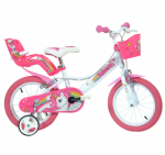 Vaiki&scaron;kas dviratis Dino Bikes 144R-UN, baltas/rožinis, 14"