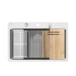 Plautuvė su dozatoriumi, medine lenta ir nuvarvėjimo indu Quadron MARC 110 FM, HQM7650U1_FM_BS, balta (montuojama lygiai su stalvir&scaron;iu)