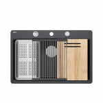 Plautuvė su dozatoriumi, medine lenta ir nuvarvėjimo indu Quadron MARC 110 FM, HQM7650U8_FM_BS, juodas deimantas (montuojama lygiai su stalvir&scaron;iu)