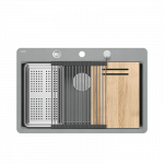 Plautuvė su dozatoriumi, medine lenta ir nuvarvėjimo indu Quadron MARC 110 FM, HQM7650U5_FM_BS, akmens pilka (montuojama lygiai su stalvir&scaron;iu)