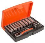 Ilgų ir trumpų galvučių komplektas 4-13mm + bits PH,PZ,HEX,TORX 37 vnt 1/4"