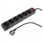Buitinis ilgintuvas su įžeminimu, 3 x 1.5 mm, 1.5 m, 6 lizdų, juodas