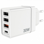Verbatim 49701 USB Įkroviklis 30W 4-Port USB-A, USB-C, EU Plug, Balta