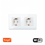 Dvivietis WiFi ki&scaron;tukinis lizdas su stikliniu rėmeliu Feelspot, baltas