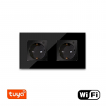 Dvivietis WiFi ki&scaron;tukinis lizdas su stikliniu rėmeliu Feelspot, juodas