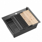 Virtuvės plautuvė su sifonu, 1 dubuo b/o + Qmat + įdėklas + dozatorius + lenta Quadron LUKE 110 WORKSTATION, ZH5845PVDBLM